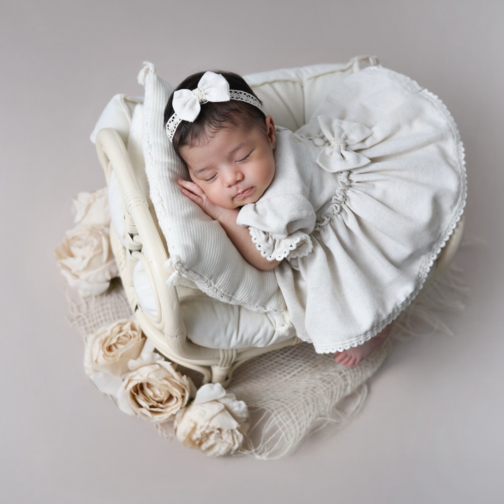 Baby Clothing Brand - อุปกรณ์ประกอบฉากถ่ายภาพทารกแรกเกิด เสื้อผ้าเด็กผู้หญิง ชุดรอมเปอร์ผูกโบว์ด้านหลัง ชุดแฟนซีเด็กทารก ชุดถ่ายภาพเด็กแรกเกิด