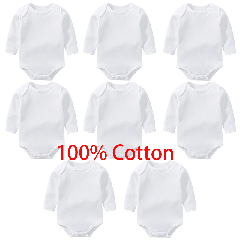 Baby Clothing Brand - 3/8 ชิ้น/ล็อตแขนยาวเด็กBodysuits 100% ผ้าฝ้ายสีขาวทารกแรกเกิดเด็กทารกRompersทารกJumpsuit Ropa 0-12Month