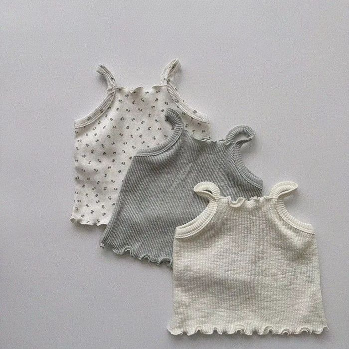 Baby Clothing Layers - เสื้อผ้าเด็กทารกและเด็กเล็กสไตล์เกาหลี เสื้อสายเดี่ยวผ้าริบลายไม้สุดน่ารัก เสื้อซับในอเนกประสงค์สำหรับเด็กผู้หญิงสำหรับฤดูร้อน เหมาะสำหรับใส่เป็นเสื้อนอก