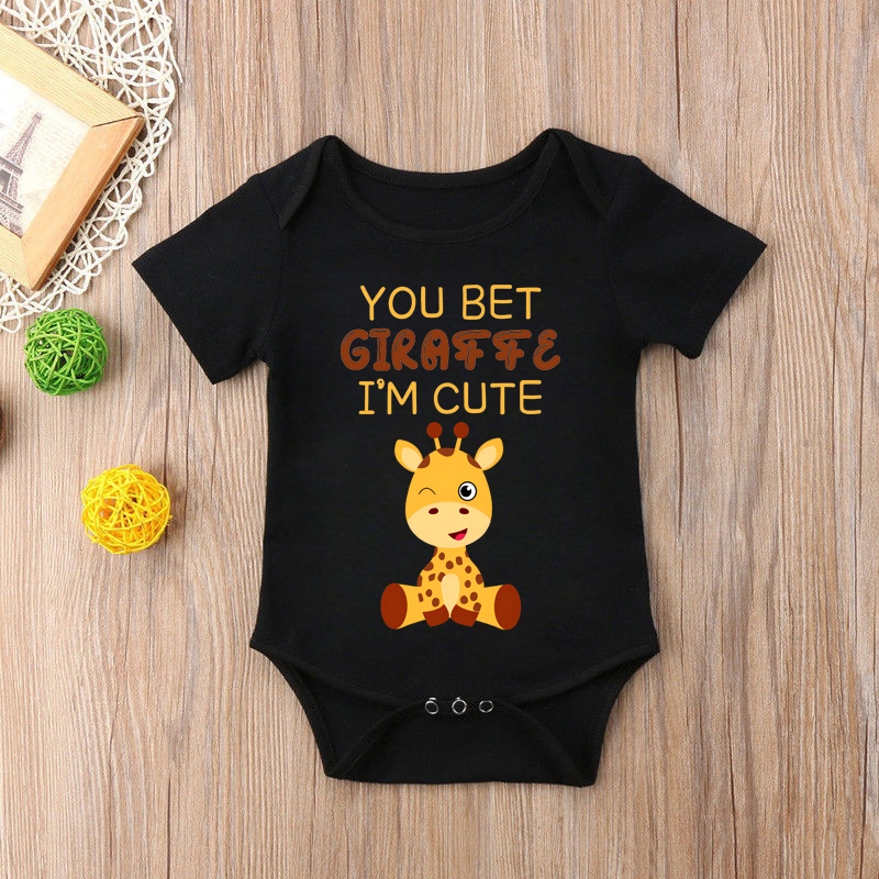 Baby Clothing Brand - ชุดบอดี้สูทเด็กทารกพิมพ์ลายยีราฟน่ารัก แขนสั้น คอทรงโอ สำหรับเด็กผู้ชายและเด็กผู้หญิง